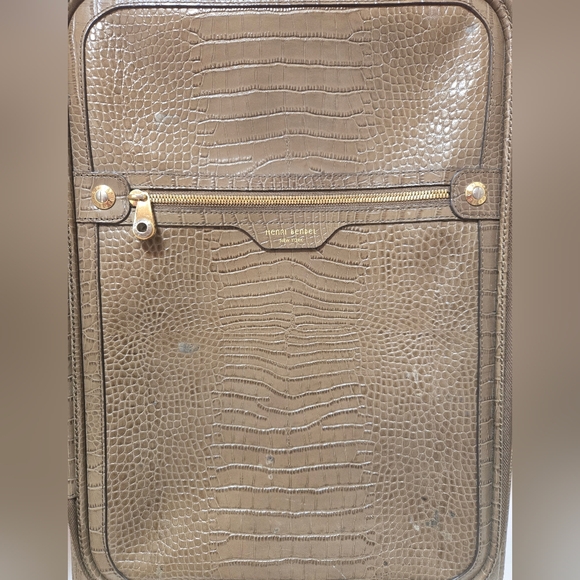 Henri Bendel Croc Embossed Leather Carry On Luggage Suitcase - Picture 2 of 16